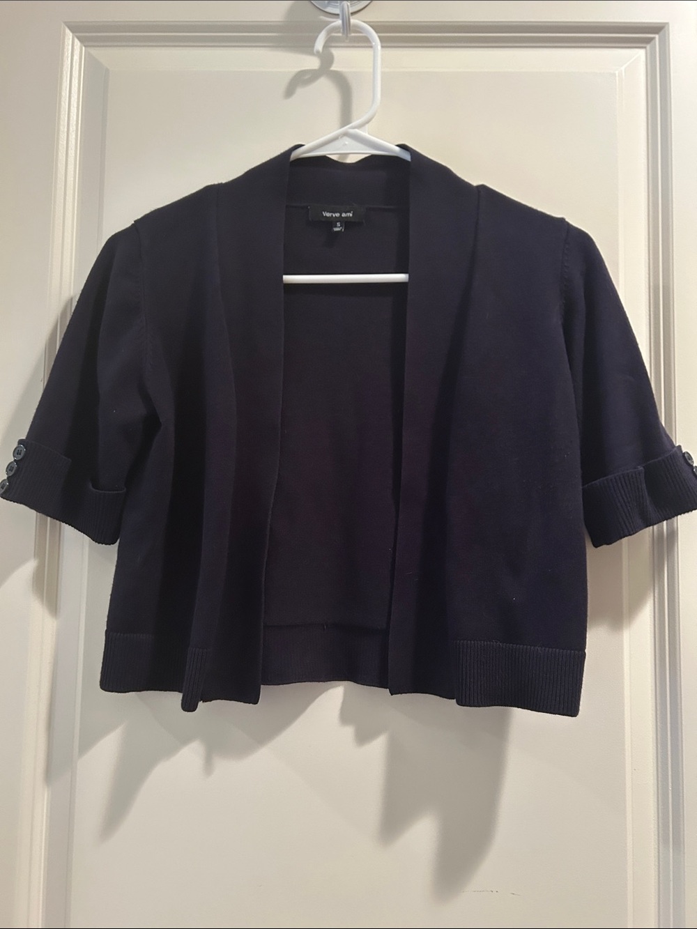 Verve Ami Open Front Crop Shrug Cardigan Short Cuff Sleeve Button Detail size S